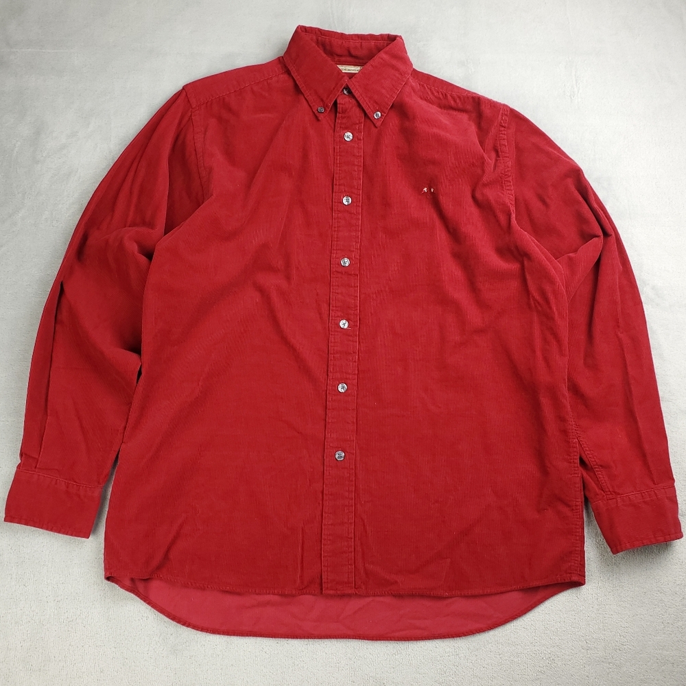 Vintage 90s Thomas Burberry Corduroy Shirt Mens Small Button Down Red Classic